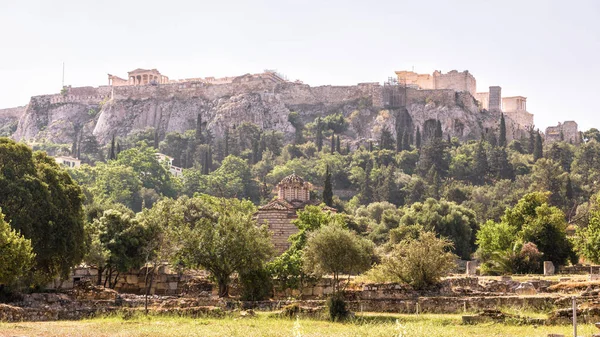 Πανόραμα Της Αγοράς Θέα Στο Διάσημο Λόφο Της Ακρόπολης Αθήνα — Φωτογραφία Αρχείου