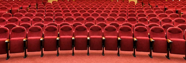 Vista Panorámica Una Sala Cine Vacía Filas Asientos Teatro Rojo —  Fotos de Stock