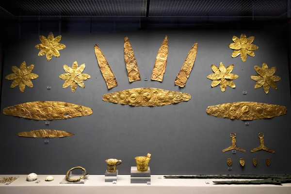 Athens May 2018 Gold Jewelry Ancient Greek Mycenae Golden Crowns — Stock Photo, Image