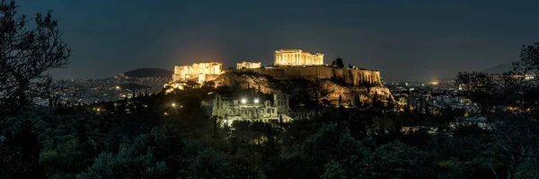 Panoramablick Auf Athen Mit Akropolis Hügel Bei Nacht Griechenland Die — Stockfoto