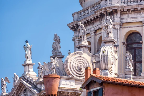 Basilica Santa Maria Della Salute Venice Italy Detail Statues Facade — Stock Photo, Image