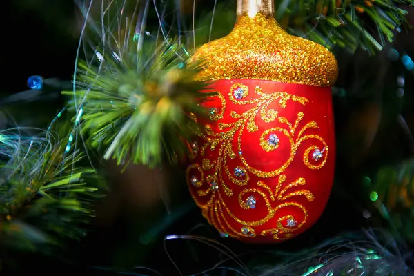Merry Christmas Happy New Year Christmas Tree Decoration Closeup — Stock Photo, Image