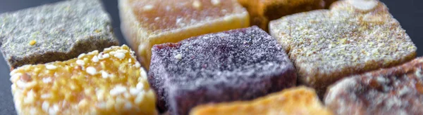 Zestaw Eko Orientalnych Słodyczy Turkish Delight Cukierki Zbliżenie Bliskiego Wschodu — Zdjęcie stockowe