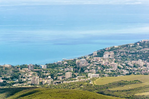 Курортный Город Алушта Сверху Крым Панорамный Вид Воздуха Алушту Пейзаж — стоковое фото