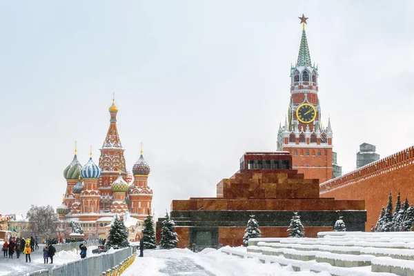 Roter Platz Winter Moskau Russland Lenins Mausoleum Moskauer Kreml Bei — Stockfoto