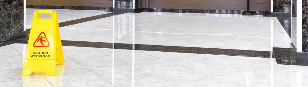 Marble shiny floor in a luxury hallway of company or hotel durin