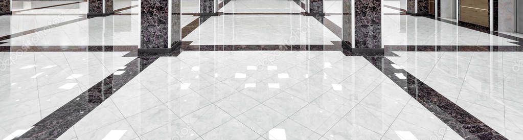 Panorama of marble floor of luxury lobby of company or hotel