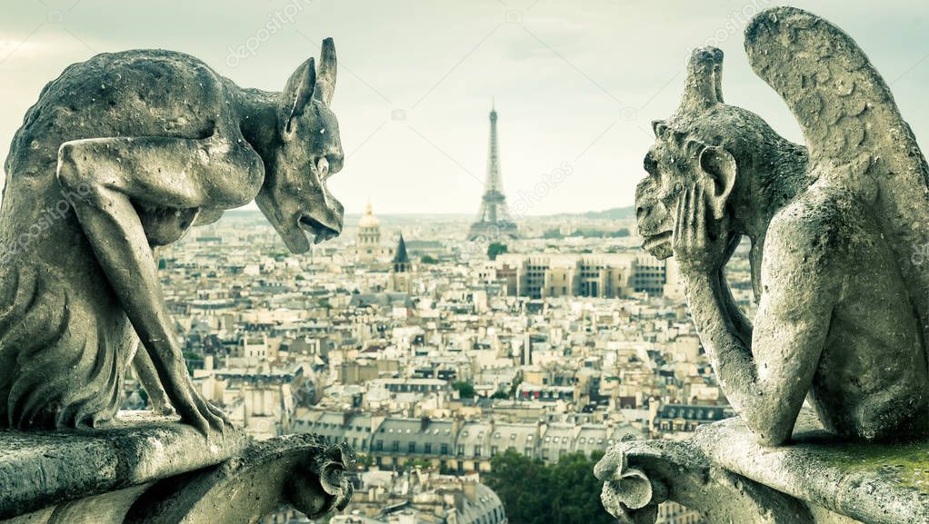 Gargoyles or chimeras on the Notre Dame de Paris