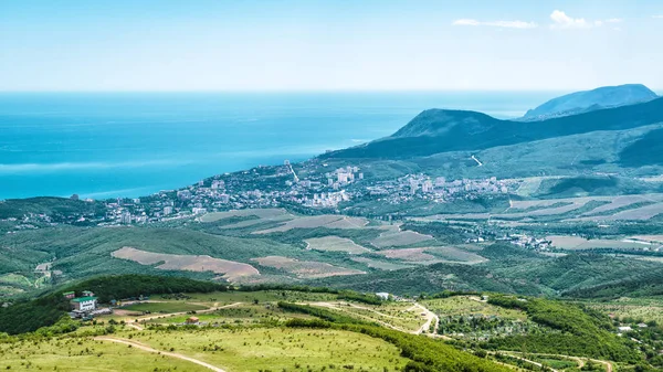 Пейзаж Крыма Курортный Город Алушта Взят Сверху Панорама Крыма Приморским — стоковое фото