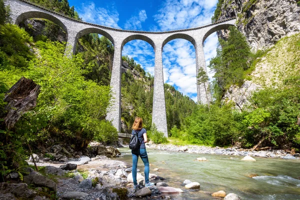 Landwasser Viaduct in Filisur, Switzerland — Stok fotoğraf