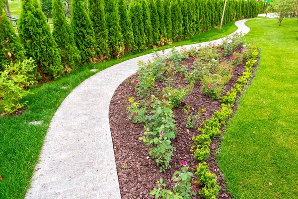 Landscaping panorama of home garden — Stock Photo, Image