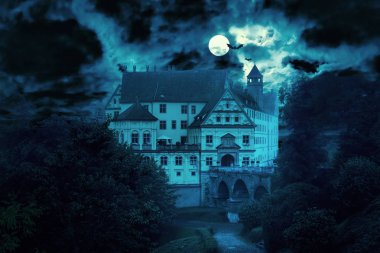 Haunted house at night clipart