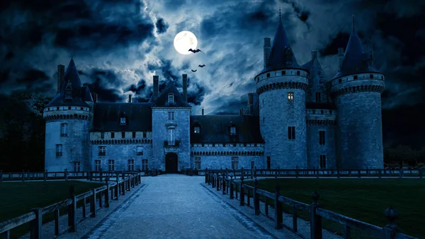 Haunted Gothic castle at night Stock Image