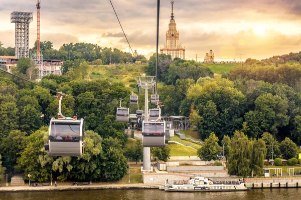 Paysage Moscou Coucher Soleil Russie Vue Téléphérique Université Etat Moscou — Photo