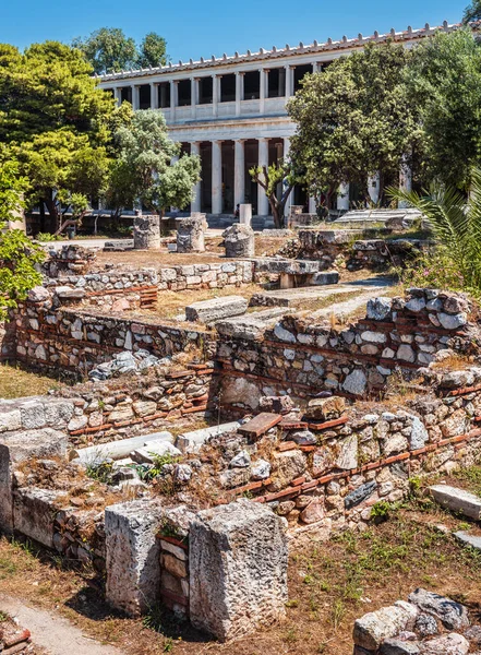 Starożytna Agora Atenach Grecja Stare Greckie Ruiny Stoa Attalos Oddali — Zdjęcie stockowe