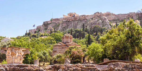 Αγορά Στην Αθήνα Ελλάδα Πανοραμική Θέα Των Αρχαίων Ελληνικών Ερειπίων — Φωτογραφία Αρχείου