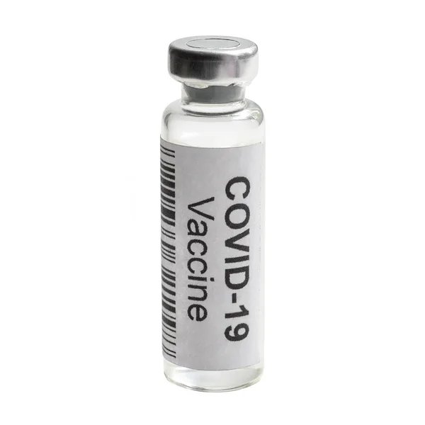 Covid Szczepionka Wyizolowana Białym Tle Butelka Lekiem Wirus Korony Sars — Zdjęcie stockowe
