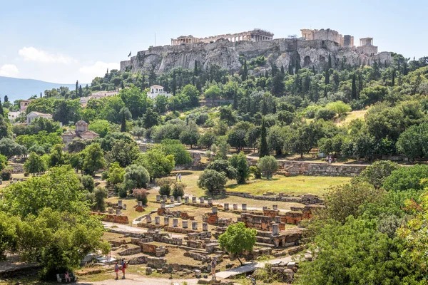 Αρχαία Αγορά Στην Αθήνα Ελλάδα Γραφική Θέα Των Ελληνικών Ερειπίων — Φωτογραφία Αρχείου