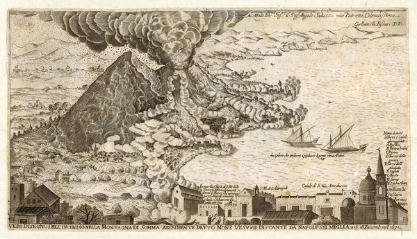 Erupción Del Vesubio 1631 Cerca Nápoles Italia Antigua Pintura Del — Foto de Stock