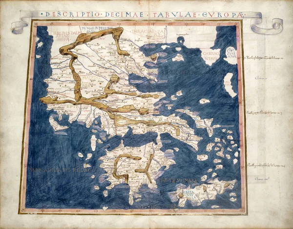 Grekland Gammal Karta Från Sällsynta Medeltida Bok Geografi Claudius Ptolemy — Stockfoto