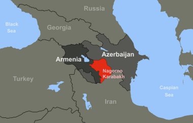 Nagorno-Karabağ 'daki Ermenistan-Azerbaycan çatışması coğrafi haritada. 