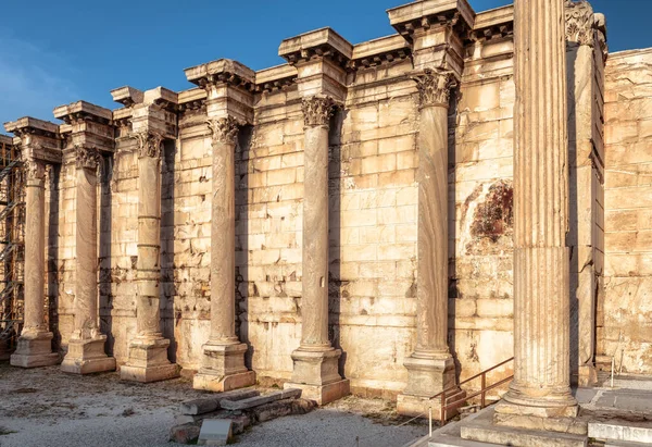 Biblioteka Hadriana Zachodzie Słońca Ściana Kolumnami Ateny Grecja Pozostałości Starożytnego — Zdjęcie stockowe