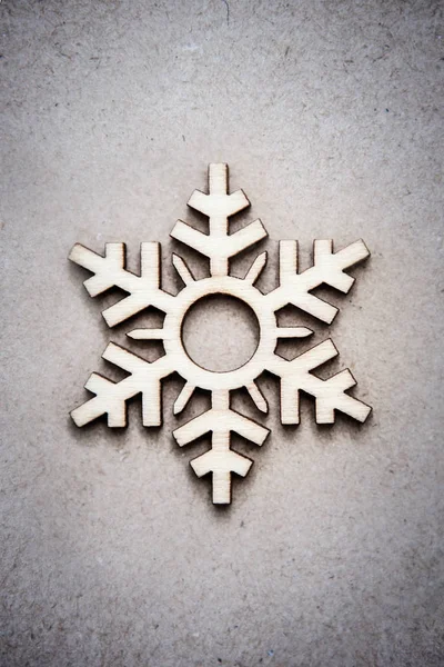 Fiocco Neve Decorativo Legno Sfondo Carta Artigianale Come Arredamento Natalizio — Foto Stock