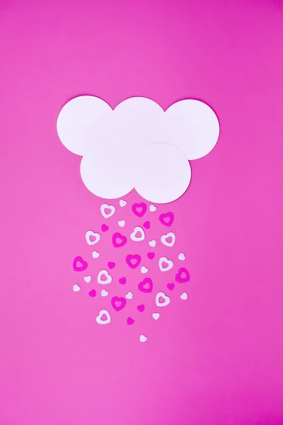 Weiße Wolke Auf Rosa Hintergrund Mit Rosa Und Weißen Herzen — Stockfoto