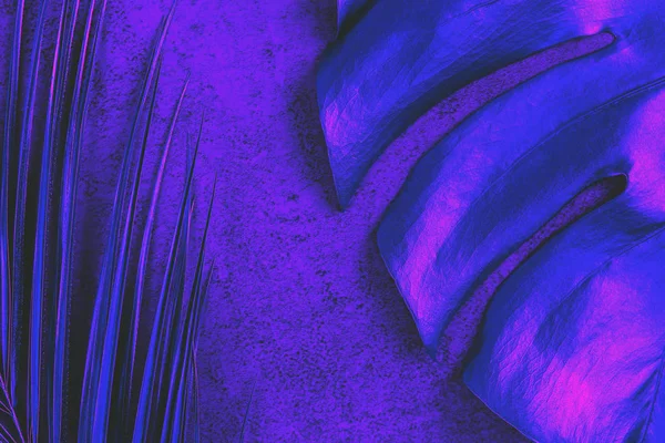 Neonfarbene Palmen- und Monsterblätter — Stockfoto