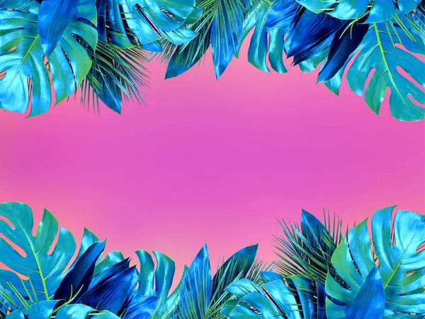 Модний бірюзовий колір крупним планом різних тропічних листя на — стокове фото
