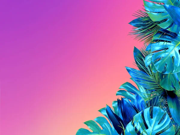 Trendy turchese colorato primo piano di varie foglie tropicali su — Foto Stock