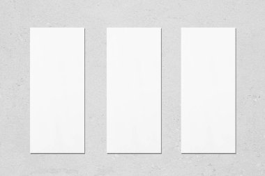 Three empty white vertical rectangle poster menu mockups clipart