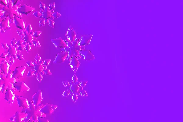 Flocos de neve de vidro transparente em luz de néon — Fotografia de Stock