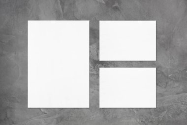 boş beyaz dikey poster ve iki yatay dikdörtgen kart mo