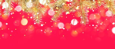 Altın köknar dalları ve altın sta ile Noel bayrağı