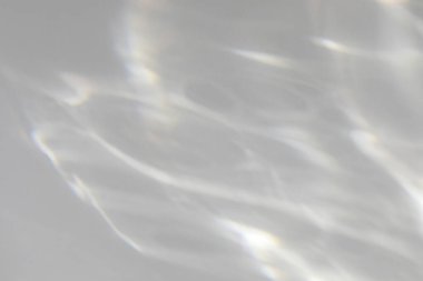 Fotoğraf ve maketler için su dokusu örtüsü etkisi. Beyaz bir duvara organik gölge ve ışık yakıcı etki bırakıyor. Doğal ışık efektleri için gölgeler