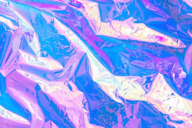 Bulanık soyut Modern Pastel renkli holografik arka plan 80 'ler tarzında. Buruşuk yanardöner folyo gerçek doku. Sentetik dalga. Buhar dalgası stili. Retrowave, retro futurism, webpunk