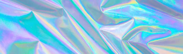 80年代のスタイルで背景に焦点を当てたソフトブルーの抽象的なトレンディーな虹ホログラフィックバナー バイオレット ピンク ミントソフトパステルカラーのブルーの質感 — ストック写真