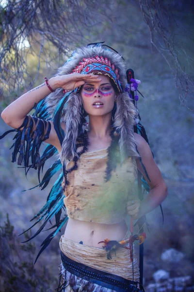 Beautiful Native Indian Costume Make — Stock Photo, Image