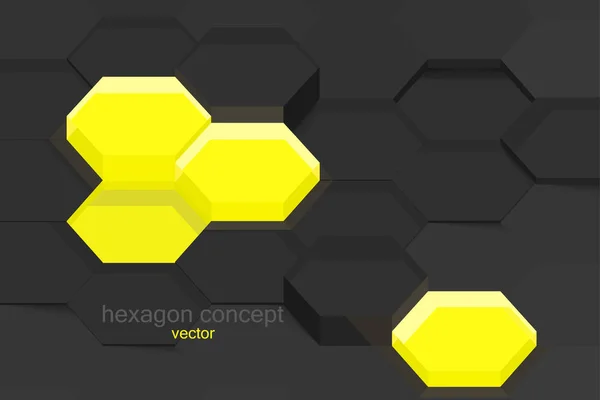 Глянцевая Желтая Шестиугольник Концепция Формирует Вектор Сцены Абстрактные Обои Фон — стоковый вектор