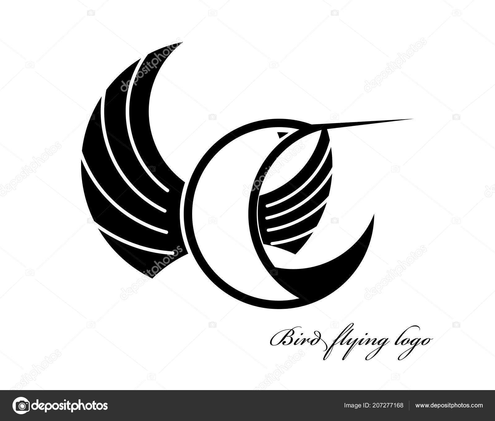 Noir Oiseau Qui Vole Dessin Vectoriel Logo Sur Fond Blanc