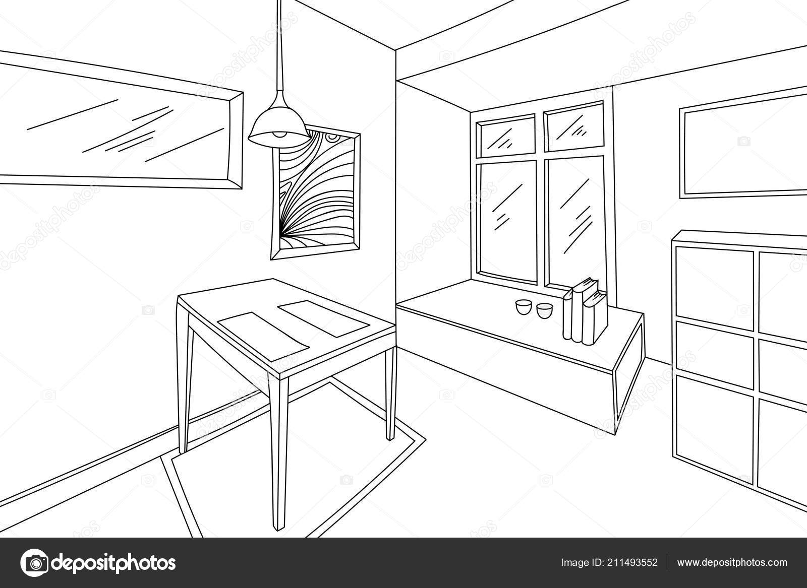 House Interior Wireframe Style Vector White Backgrounds Stock Vector ...