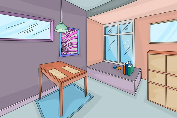 Dům Vnitřní Ruka Kreslení Barvy Stylu Vektor Obývací Pokoj Pozadí — Stockový vektor