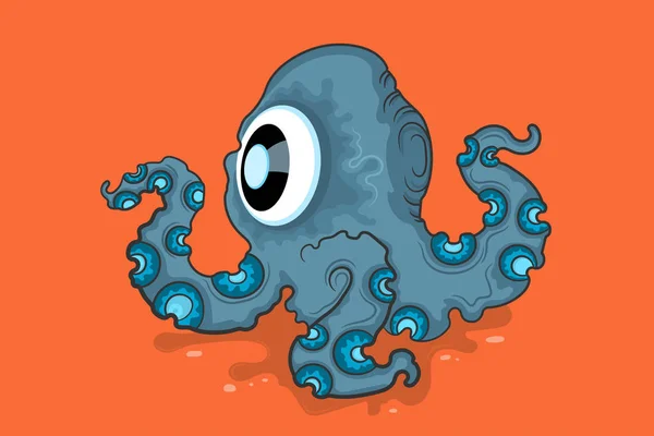 Octopus Schattig Monster Scène Vector Kunst Achtergronden — Stockvector