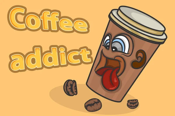 Kawa Addict Cup Kawy Scena Wektor Kreskówka Koncepcje Tła — Wektor stockowy