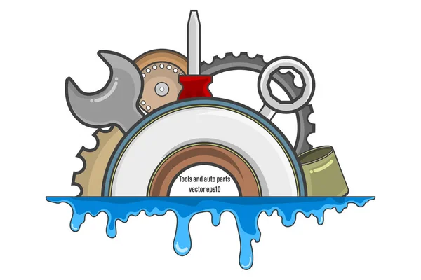 Werkzeuge Und Autoteile Beschriftungsvektorkonzept Design Auf Weißem Hintergrund — Stockvektor