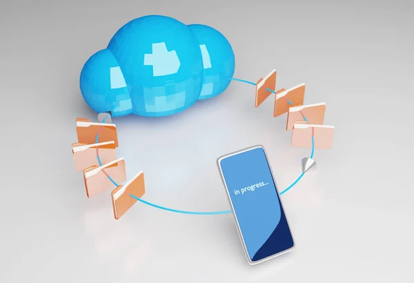 Cloud Computing Trasferimento Smartphone Concetto Rendering Tecnologia Sfondo — Foto Stock