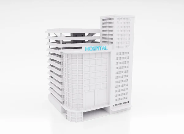 医院建筑设计3D渲染建筑和健康的背景 — 图库照片