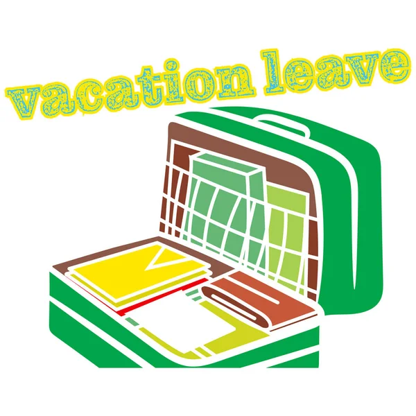 休暇休暇で緑のスーツケースシーンベクトル夏休みの背景 — ストックベクタ
