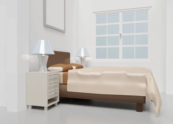 Moderne Schlafzimmer Interieur Szene Rendering Hause Und Tapete Hintergrund — Stockfoto